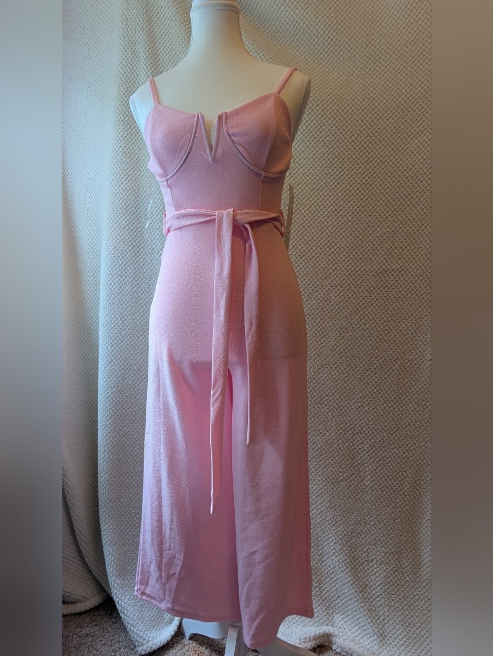 Almost Famous Pink Jumpsuit V-Wire with Waist Tie